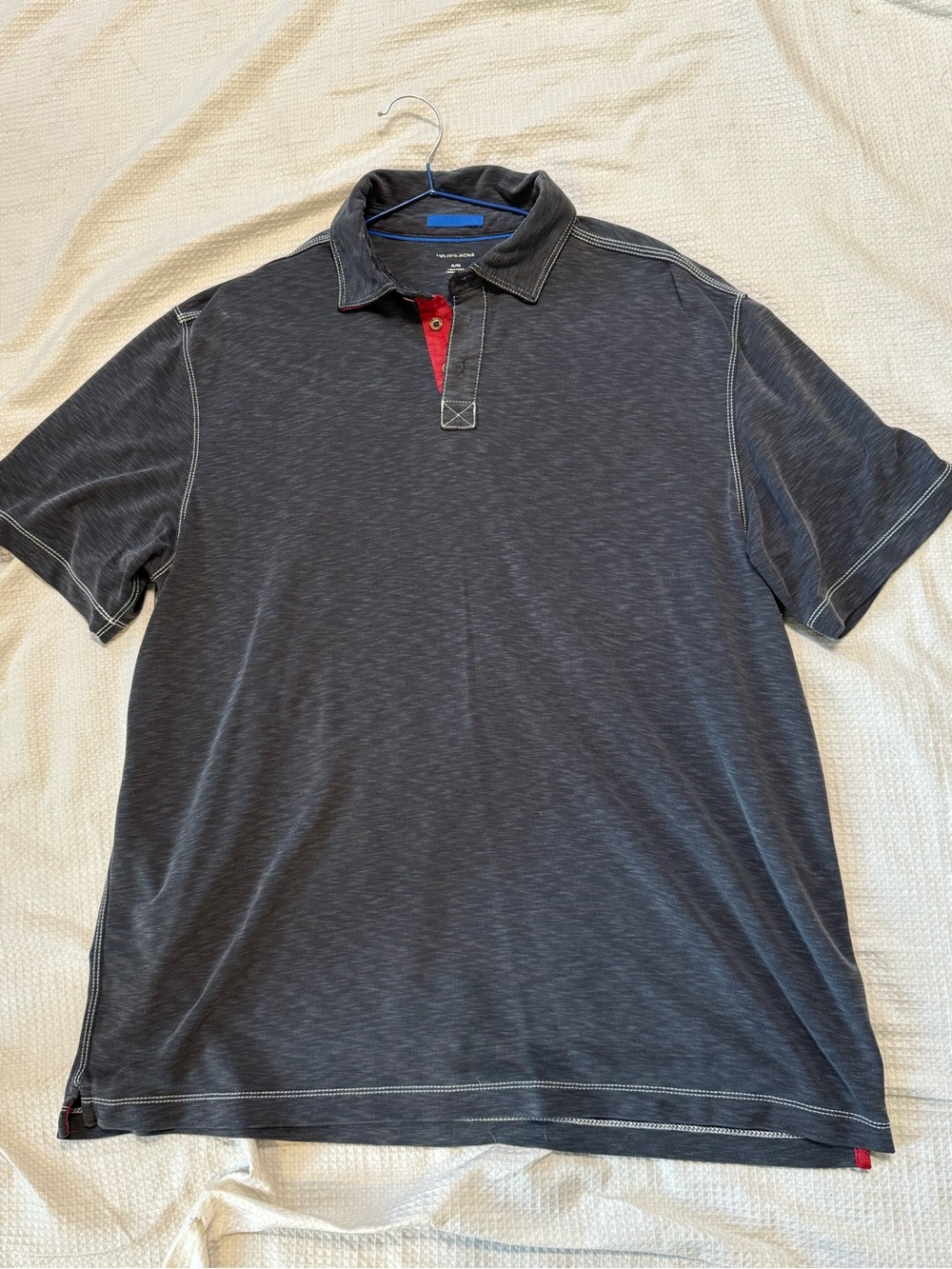 Saks fifth Avenue Men's Charcoal Polo Shirt with Red Placket Detail